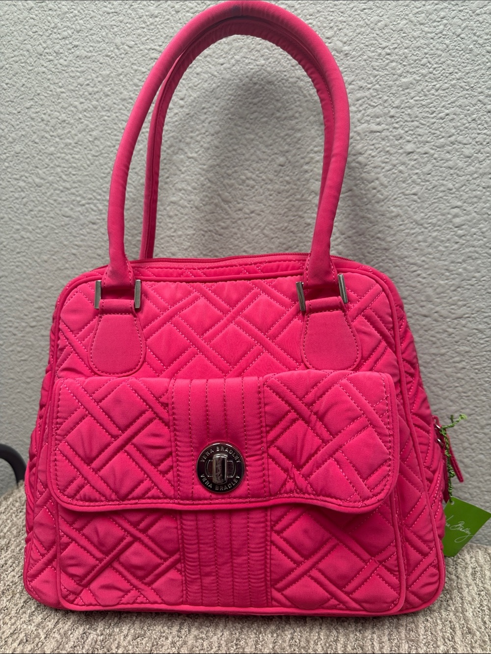 Vera Bradley Turn Lock Geranium Hot Pink Quilted Satchel